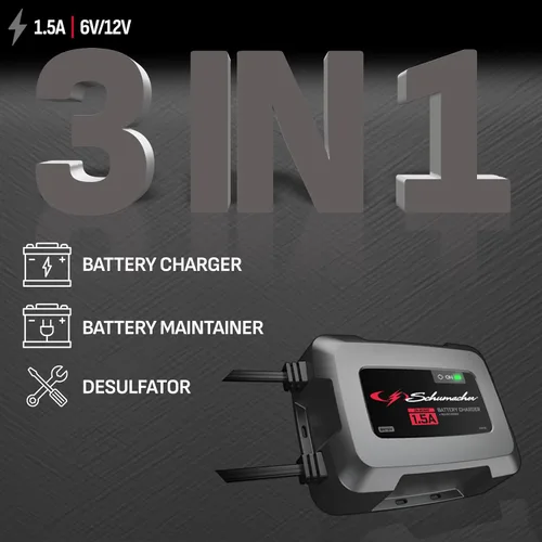 Miniatura 2 de Schumacher Electric 1.5A Cargador y mantenedor de batería de automóvil a bordo y solución 3 en 1, para baterías de 6V/12V de deportes acuáticos