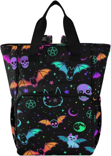Miniatura 14 de MNSRUU Bolsa de pañales de calavera gris, mochila multifunción para pañales de viaje, bolsa de pañales de gran capacidad, mochilas para cambiar