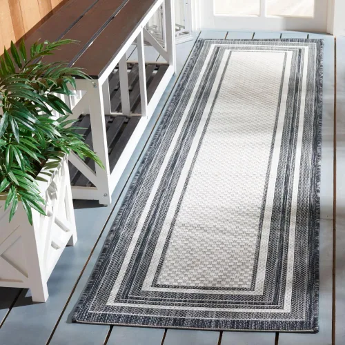 Miniatura 55 de SAFAVIEH Alfombra lavable al aire libre Courtyard Collection – 4' x 5'7", beige oscuro y beige, no desprende pelusa y fácil de limpiar, ideal