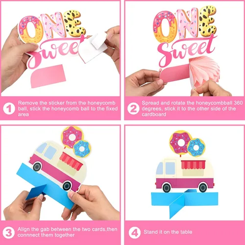 Miniatura 4 de 10 piezas de decoración de fiesta de cumpleaños de un año, primera mesa de donas, centros de mesa de panal de abeja, decoraciones de primer