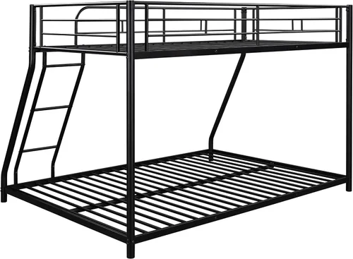 Miniatura 8 de Majnesvon Litera de metal para suelo, cama individual sobre matrimonial, litera baja, marco resistente con escalera inclinada y barandillas