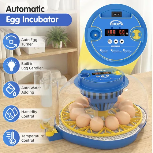 Miniatura 2 de Incubadoras de huevos de gallina para incubar huevos, incubadora de 12 huevos con giro automático de huevos y control de humedad, incubadoras