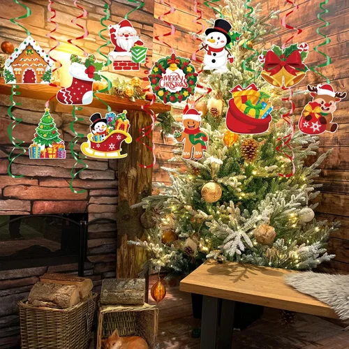 Miniatura 4 de KIMOBER 30 decoraciones de remolinos colgantes de Navidad, de doble cara, decoraciones de techo colgantes para suministros de fiesta de Navidad