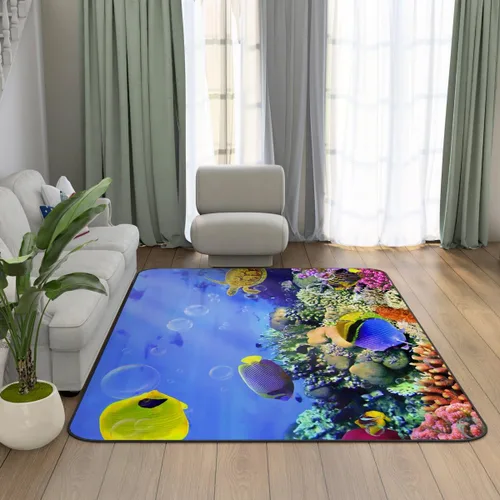 Miniatura 29 de Alfombra de ilusión óptica 3D azul y verde, patrón geométrico de remolino, para dormitorio, sala de estar, decoración de interiores, 63 x 47