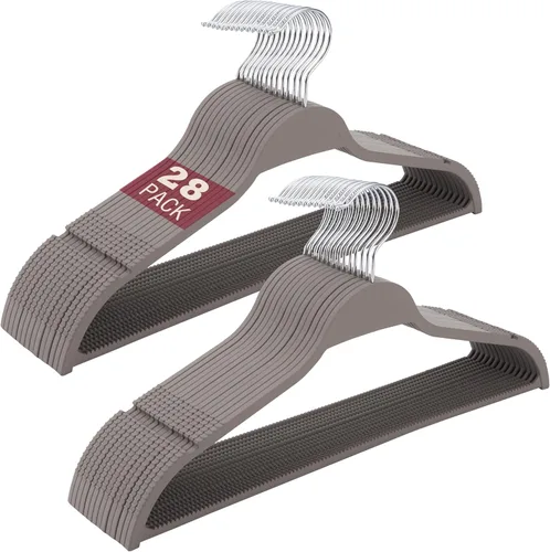 Miniatura 10 de Perchas de plástico para ropa, perchas de plástico antideslizantes de goma mejoradas, no aterciopeladas, duraderas y delgadas, 17.7 pulgadas de Gris