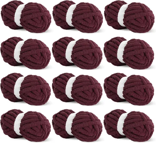 Miniatura 27 de HOMBYS Hilo de Chenille Grueso Carbón para Crochet, Hilo Grueso Espeso y Esponjoso para Tejer, Hilo Súper Grueso para Tejer Mantas a Mano, Hilo
