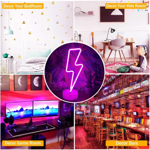 Miniatura 6 de Letrero de neón de rayo morado con base para dormitorio, lámpara de trueno USB/batería, luz nocturna, decoración en forma de LED para escritorio