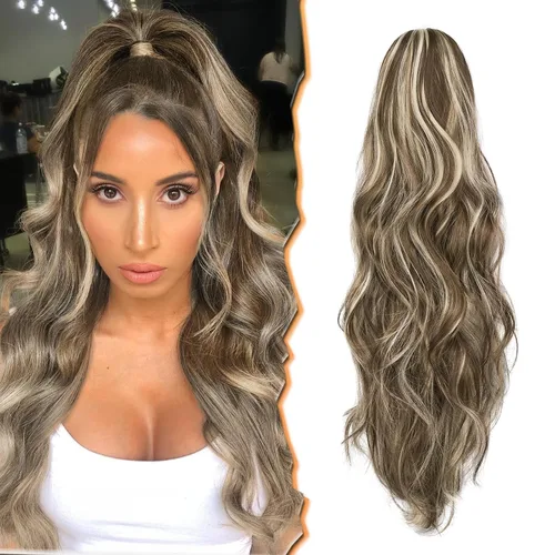 Miniatura 13 de BARSDAR Extensiones de cola de caballo con clip de garra, extensiones de cabello corto ondulado negro de 14 pulgadas para mujer, extensiones