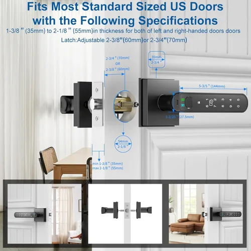 Miniatura 6 de Foxgard Cerradura de Puerta Inteligente con Huella Dactilar: Perilla de Puerta con Huella Dactilar - Cerradura de Puerta Biométrica 5 en 1 con Negro