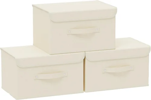 Miniatura 9 de Cajas de almacenamiento, contenedores de almacenamiento plegables con tapas, cestas de almacenamiento de tela de algodón y lino con asa