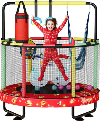 Miniatura 12 de Lamerge Kids Trampoline, Toddler Bouncing Trampoline with Safety Enclosure Net, ASTM-Approved, 500lbs Capacity, Ages 1-8, Adjustable Handrail