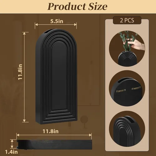 Miniatura 7 de Juego de 2 jarrones de pared de madera con eucalipto de hierba de las pampas, decoración de pared moderna de estilo bohemio para sala de estar