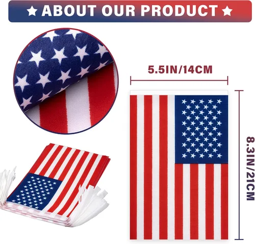 Miniatura 3 de Banderín de bandera de cuerda americana, pequeña mini bandera de Estados Unidos, decoración de guirnalda de campo para escuela, fiesta, aula