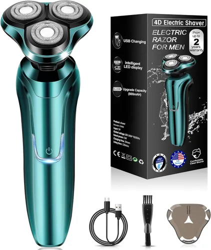Maquinilla de afeitar eléctrica para hombres, rasuradoras rotativas para hombres, impermeable, recargable en seco y húmedo para rostros de hombres