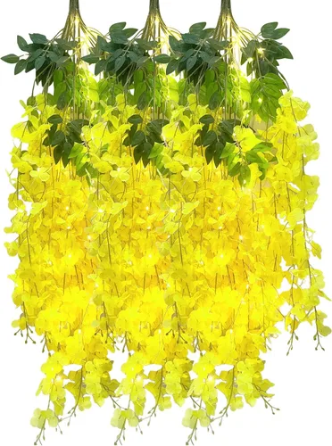 Miniatura 20 de Paquete de 12 guirnaldas de flores colgantes de glicina blanca, enredaderas de flores artificiales de 3.77 pies, glicinia falsa, guirnalda colgante