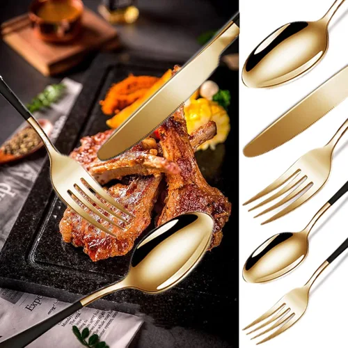 Miniatura 5 de Vilihkc Juego de cubiertos de 20 piezas de cubiertos de acero inoxidable para 4, regalo resistente, cuchillo pulido espejo, tenedor, cuchara