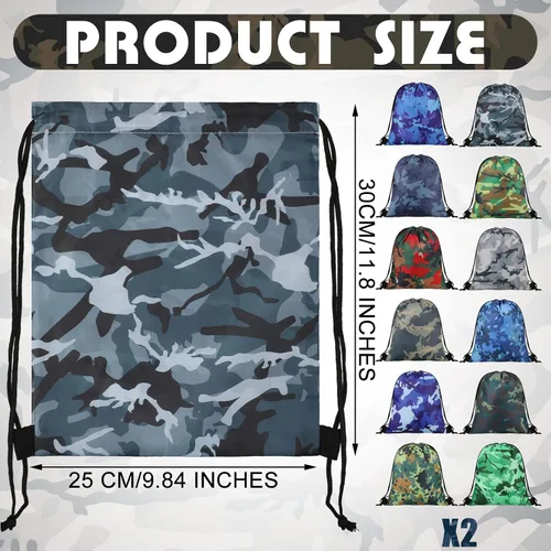 Miniatura 4 de Woanger Mochila de camuflaje con cordón de 24 piezas para bolsa de camuflaje impermeable con cordón, bolsas de viaje ligeras de camuflaje a granel