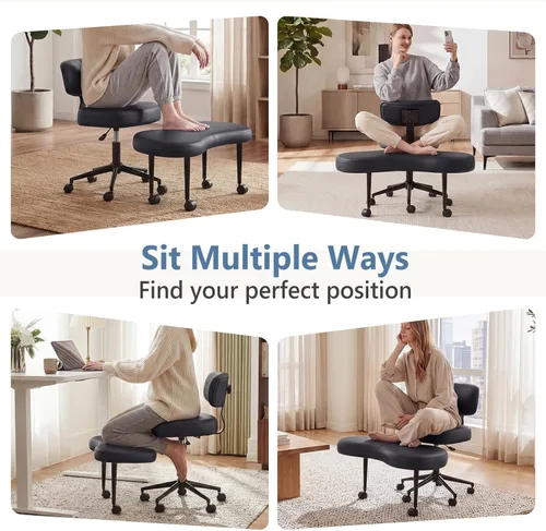 Miniatura 7 de DUMOS Silla ergonómica de escritorio de oficina con patas cruzadas para TDAH con respaldo ajustable, silla de meditación ajustable en altura