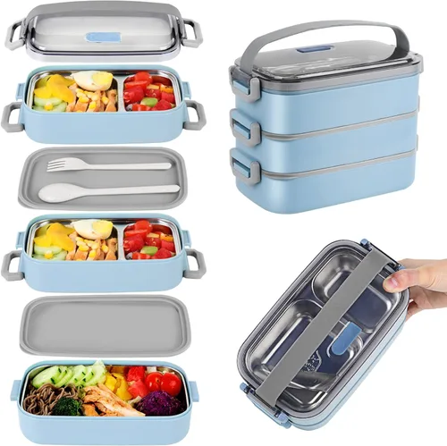 Miniatura 10 de Lonchera Bento para niños, mujeres y hombres, 47 onzas, 2 compartimentos, para ensalada, aperitivos, ensalada, paquete de preparación de alimentos