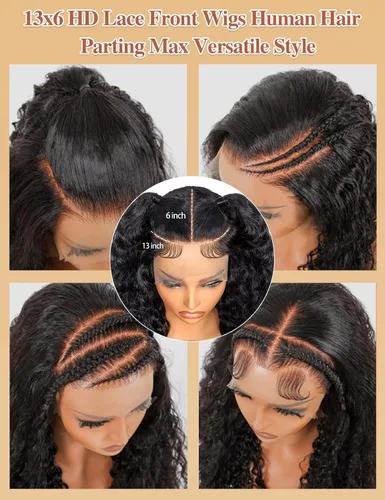 Miniatura 3 de Pelucas de cabello humano con encaje frontal transparente HD de 18 pulgadas y 13 x 6 pulgadas, predepiladas con cabello de bebé, rizado profundo