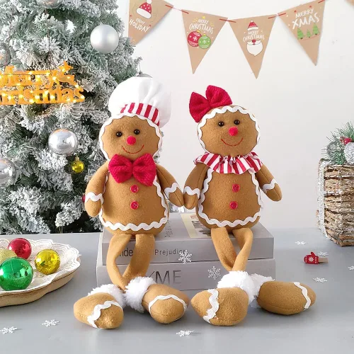 Miniatura 4 de BALONAR Figuras de Hombre de Jengibre de Peluche de Navidad de 15 Pulgadas de Tamaño Grande Niño Niña con Sombrero de Chef Moño Adorno de Navidad