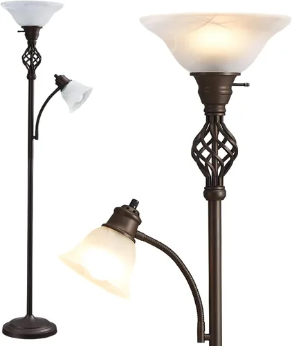Miniatura 8 de Torchiere - Lámpara de pie para sala de estar, luz LED de lectura de pie para dormitorio con pantalla de vidrio para sala de estar, esquina