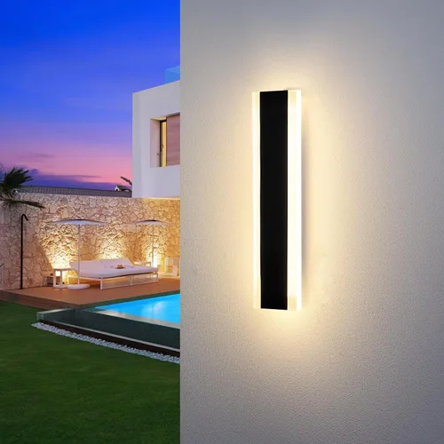 Miniatura 14 de Lámparas de Pared Exteriores Modernas Aplique de Pared LED Largo Negro Lámpara Exterior IP65 Impermeable 10W 3000K Luces de Pared Rectangulares