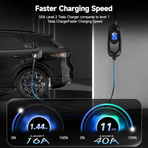 Miniatura 2 de Cargador Tesla, cargador EV de nivel 2 para Tesla 40Amp 240V con enchufe NEMA 14-50, corriente y temporizador ajustables, cable de carga Tesla de 25