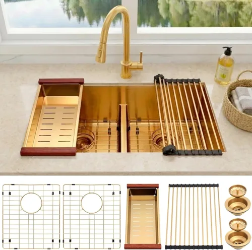 Miniatura 10 de Fregadero de Cocina de Doble Tazón 30" X 18", Fregadero de Cocina Negro de Montaje Inferior, Fregaderos Dobles de Montaje Inferior de Acero Acero