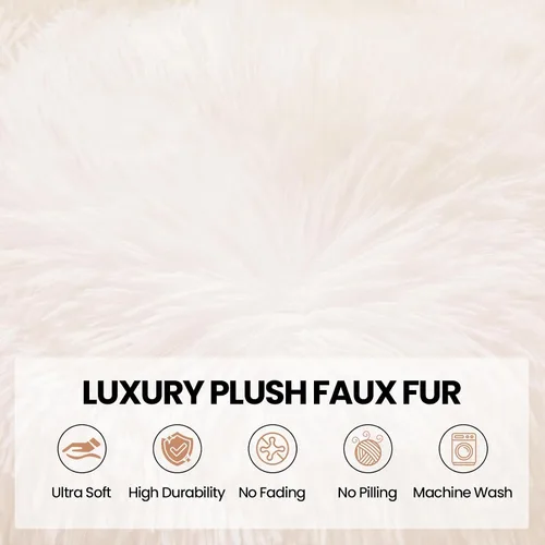 Miniatura 5 de Fundas para puf de pelo sintético mullido color beige, funda para silla puff de felpa suave color beige para niños y niñas, almacenamiento de puf