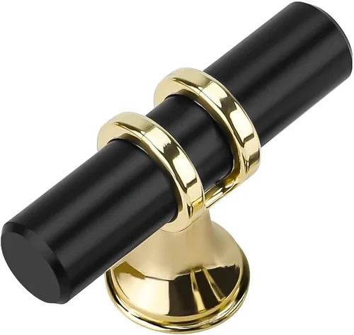 Miniatura 11 de Haliwu - Paquete de 6 perillas doradas negras para gabinete, perillas de cajón en T de dos tonos, perillas de cocina negras mate, perillas sólidas