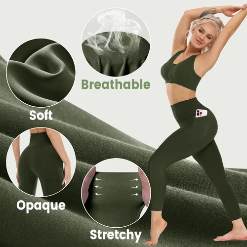 Miniatura 2 de Opuntia Paquete de 5 leggings para mujer, cintura alta, control de abdomen, suaves, color negro, pantalones de yoga adelgazantes para entrenamiento