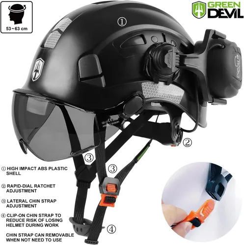 Miniatura 4 de CASCO DE SEGURIDAD CON VISERA Y OREJERAS BLUETOOTH GREEN DEVIL Casco Duro de Trabajo con Protección Completa, Ventilado, Casco de Construcción ANSI