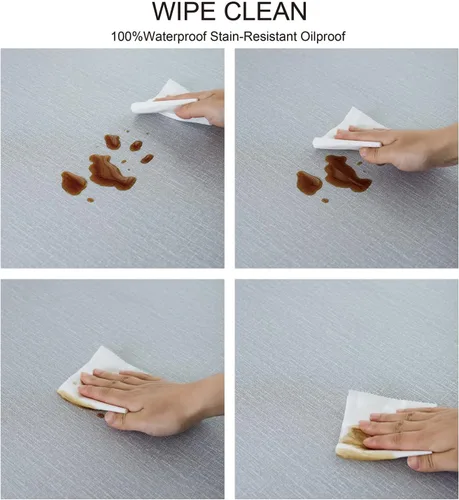 Miniatura 5 de NLMUVW - Mantel redondo de vinilo con borde elástico 100% impermeable y a prueba de aceite, mantel de PVC fácil de limpiar para interior y exterior