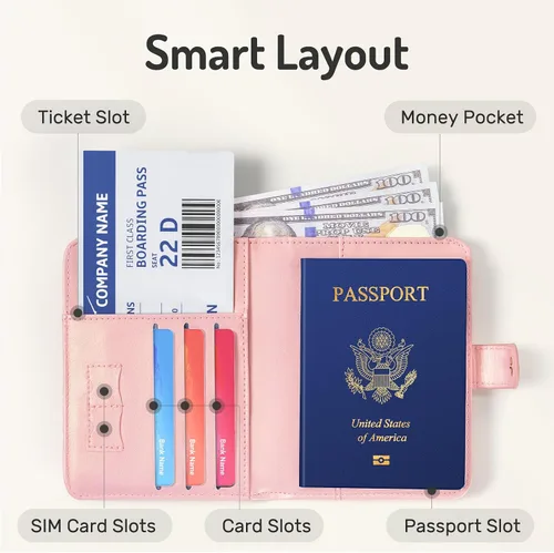 Miniatura 2 de Forvencer Funda para pasaporte con cierre de cremallera seguro, cartera de pasaporte premium para viajes, bonita funda de tarjeta de bloqueo RFID