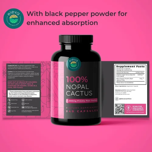 Miniatura 8 de Paquete de bergamota cítrica y cactus nopalo, 180 cápsulas de bergamota cítrica, 240 cápsulas de cactus nopal, 1500 mg de cactus tuno secado al sol