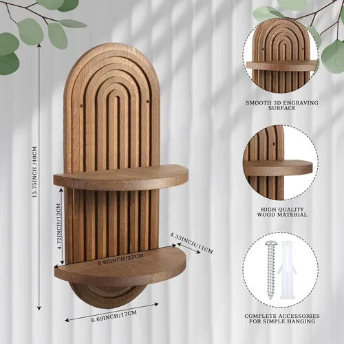 Miniatura 3 de Wenqik 2 Piezas Estante de Pared Boho Arco Iris Estante Flotante de Madera Soporte Colgante Bohemio de Mediados de Siglo Doble Vintage Montaje
