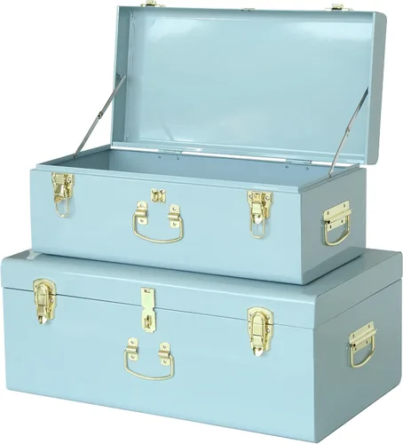 Miniatura 10 de Vixdonos Conjunto de 2 baúles de almacenamiento decorativos de metal – baúl para dormitorio universitario con asa (rosa)