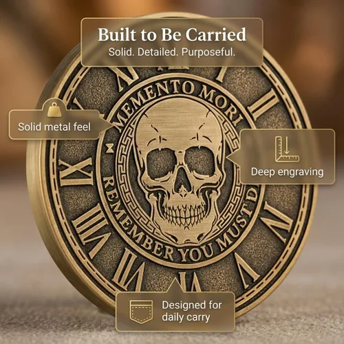 Miniatura 5 de Memento Mori Medallón de moneda estoicismo, regalo Amor Fati Metal Gold Color Token EDC Challenge Stoic Reminder Colgante Momento Mori Regalo