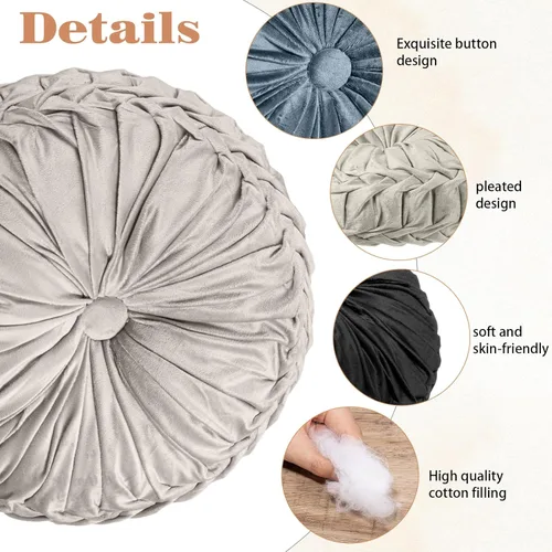 Miniatura 2 de Yerliker 6 cojines de suelo redondos de terciopelo de 15 pulgadas, cojines flexibles de colores, almohadas alternativas para sofá, silla, sala