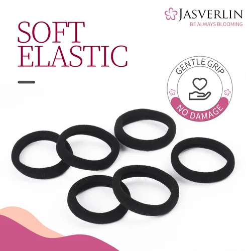 Miniatura 8 de JASVERLIN Lazos suaves para el cabello, bandas elásticas de algodón sin costuras para mujeres y niñas, sin daños, coleteros pequeños para cabello