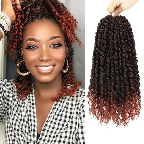 Miniatura 18 de 9 paquetes de cabello pretrenzado Passion Twist de 10 pulgadas, cabello de ganchillo Passion Twist con ombre marrón, trenzas de ganchillo bohemio