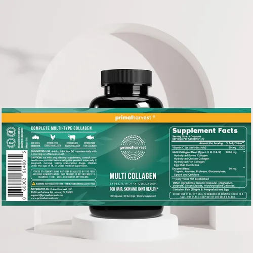 Miniatura 5 de Primal Harvest Paquete de 2 píldoras de colágeno múltiple para mujeres y hombres (tipo I, II, III, V, X), suplementos de colágeno para mujeres