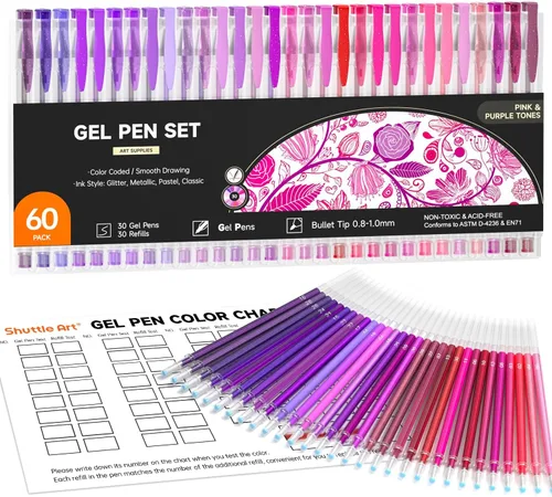 Miniatura 10 de Shuttle Art Bolígrafos de gel pastel, 24 colores pastel lechosos para papel negro, libros para colorear para adultos, dibujo, garabatos, Paquete