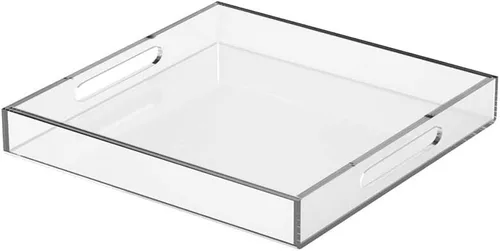 Miniatura 8 de NIUBEE Bandeja acrílica para servir de 12 x 12 pulgadas -a prueba de derrames- bandeja organizadora decorativa para mesa de café otomana y encimera