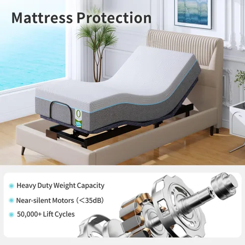 Miniatura 8 de Vipbear Base de cama ajustable individual XL, marco de cama de masaje doble cabezal y reposapiés, cama eléctrica con control remoto inalámbrico