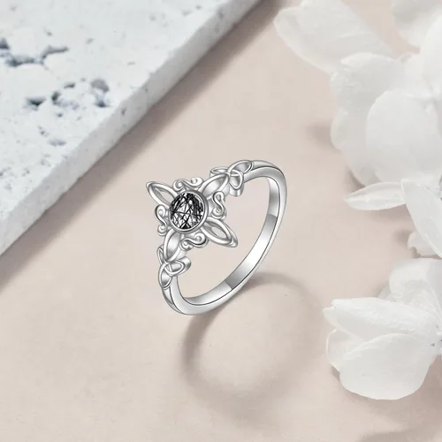 Miniatura 4 de YAFEINI Anillo de nudo de bruja de plata de ley 925, anillo de nudo de trinidad celta, joyería de nudo de bruja para mujer
