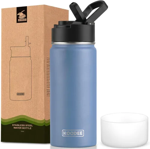 Miniatura 155 de koodee Insulated Water Bottle, 32 oz Stainless Steel Double Wall Vacuum Wide Mouth Sport Bottle with Leakproof Spout Lid (Navy)