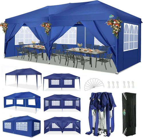 Miniatura 24 de COBIZI - Toldo desplegable de 10 x 20 pies con 6 paredes, impermeable y con protección UPF 50+, ideal para bodas, fiestas, eventos al aire libre