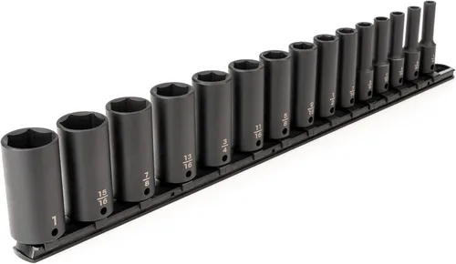 Miniatura 7 de TEKTON Juego de dados de impacto de 6 puntos profundos de 3/8 pulgadas con riel, 19 piezas (0.236-0.945 in) SID91107